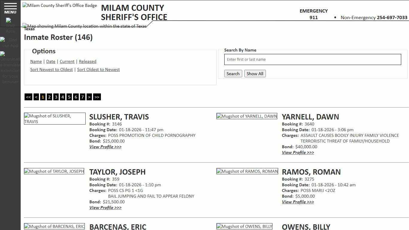 Inmate Roster - Current Inmates Booking Date Descending - Milam County Sheriff TX